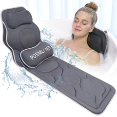 Poemland Luxury Full Body Bath Pillow for Bathtub - Extra Large & Waist Support Cushion Exclusive Anti-Slip Coating Bathtub Mat for Ultimate Comfort & Safety - Great Spa Accessories Gifts (Gray)